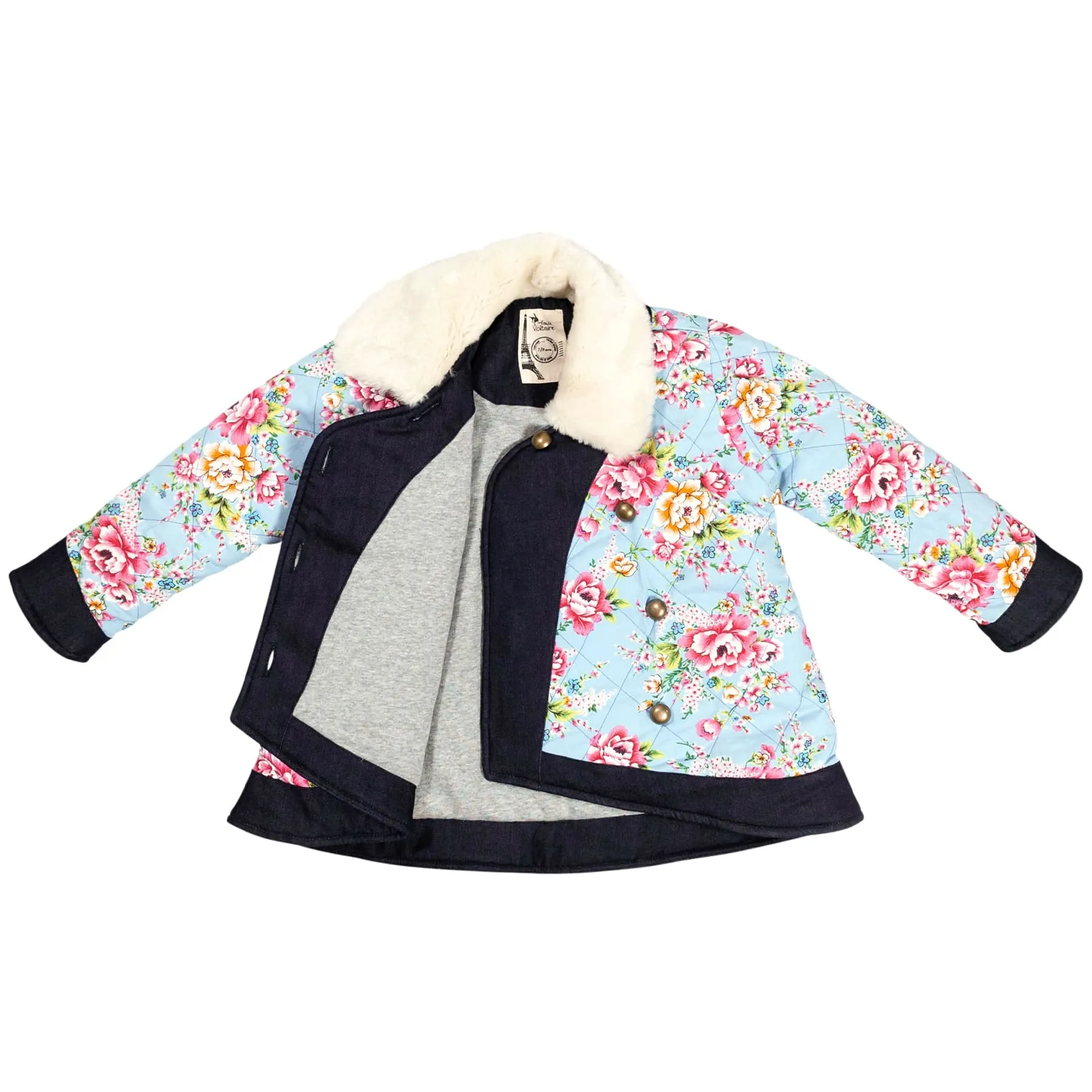Girl’s kimono coat | turquoise blue flowered | CAPUCINE