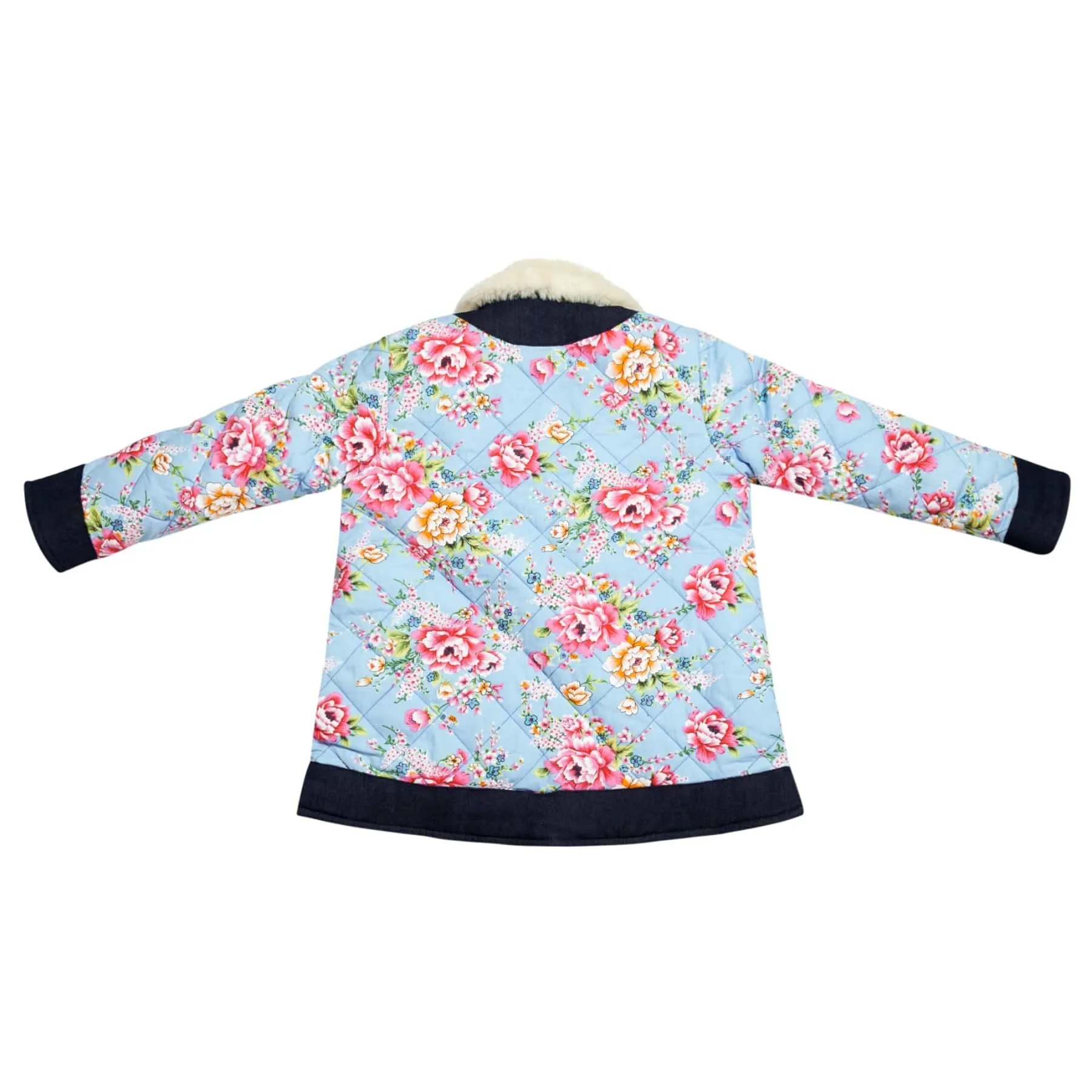 Girl’s kimono coat | turquoise blue flowered | CAPUCINE