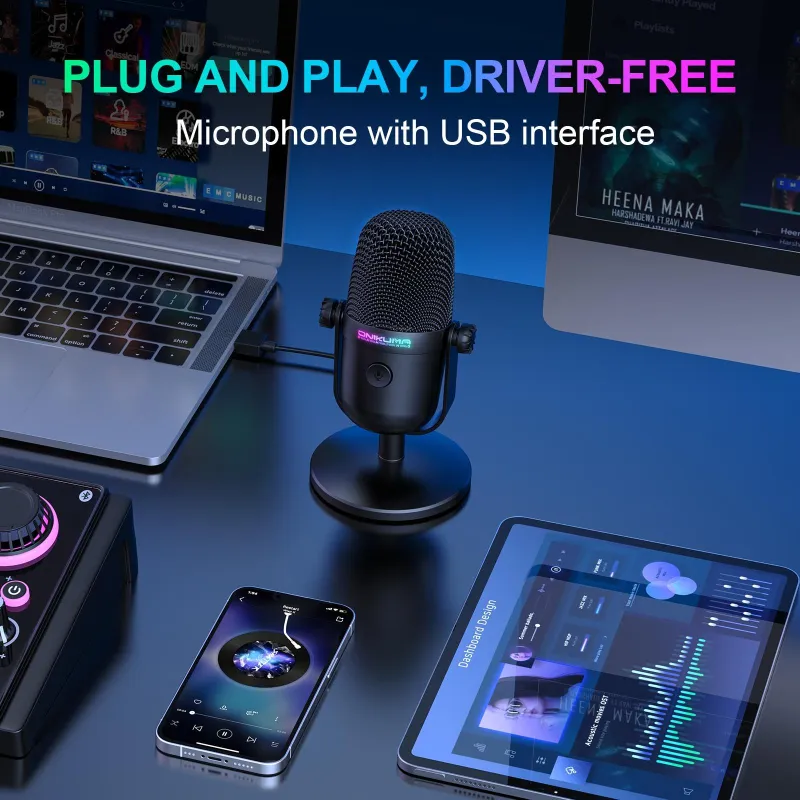 Microphone USB RGB Condensateur Plug and Play 48KHz