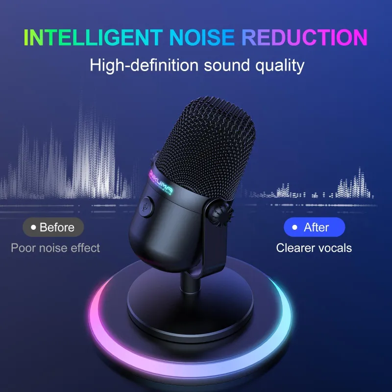 Microphone USB RGB Condensateur Plug and Play 48KHz