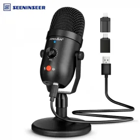 Microphone à condensateur USB avec réduction du bruit, micro prometteur, ordinateur, jeu, podcast, streaming, Mac,IOS,iPhone, té