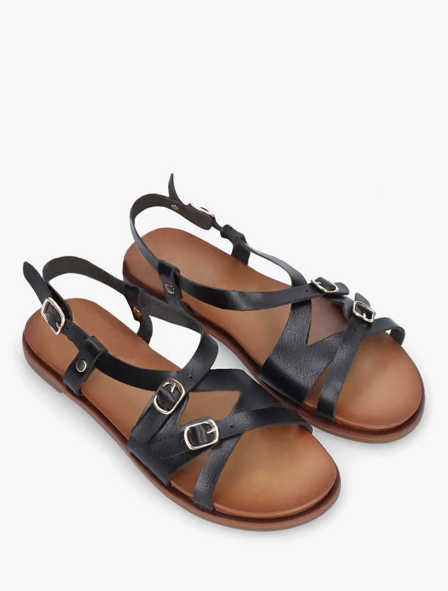 Nu-pieds brides à boucles croisées - Noir